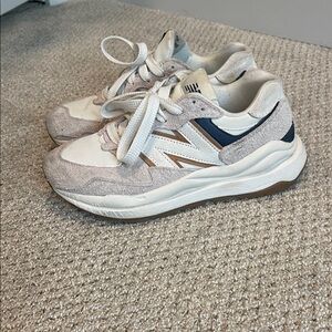 New Balance 57/40 Cream and Navy Athletic Shoes